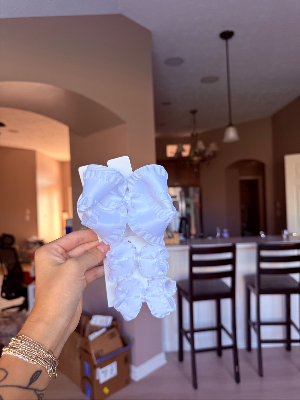 White Ribbon Bow Accent - Brand Not Visible
